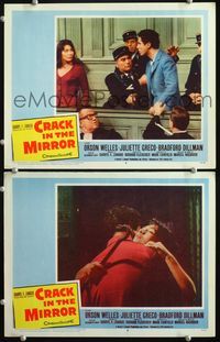 4g153 CRACK IN THE MIRROR 2 movie lobby cards '60 Orson Welles, Bradford Dillman, Juliette Greco!