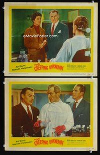 4g154 CREEPING UNKNOWN 2 movie lobby cards '56 cool images of serious-looking Brian Donlevy!