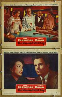 4g165 DAMNED DON'T CRY 2 movie lobby cards '50 Joan Crawford at roulette table, film noir!