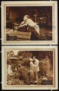 4g167 DANGEROUS PASTIME 2 movie lobby cards '22 Lew Cody, cool romantic image of couple in garden!