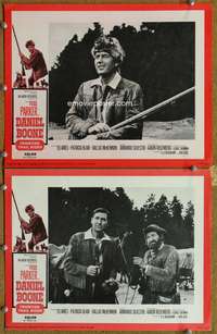 4g169 DANIEL BOONE FRONTIER TRAIL RIDER 2 lobby cards '66 close-up of Fess Parker in the title role!