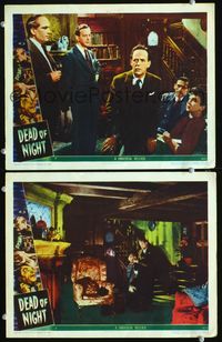 4g173 DEAD OF NIGHT 2 movie lobby cards '45 thrilling English horror, man being strangled!