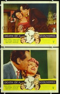 4g174 DEATH OF A SCOUNDREL 2 lobby cards '56 George Sanders kisses Zsa Zsa Gabor & Yvonne DeCarlo!