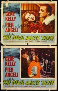 4g181 DEVIL MAKES THREE 2 movie lobby cards '52 romantic close-up of Gene Kelly, sexy Pier Angeli!