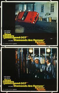 4g185 DIAMONDS ARE FOREVER 2 lobby cards '71 Sean Connery as James Bond 007, red Mach 1 Mustang!