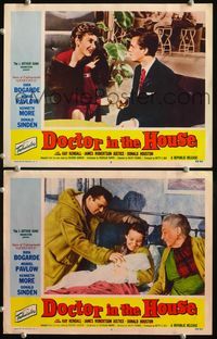 4g189 DOCTOR IN THE HOUSE 2 movie lobby cards '55 Dr. Dirk Bogarde examining baby, Kay Kendall!