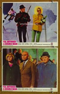 4g191 DOUBLE MAN 2 movie lobby cards '67 spy Yul Brynner skiing w/Britt Ekland!