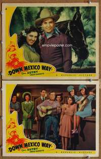 4g193 DOWN MEXICO WAY 2 movie lobby cards '41 Gene Autry plays guitar, Esther Estrella!