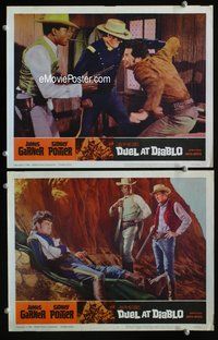 4g202 DUEL AT DIABLO 2 movie lobby cards '66 cowboy Sidney Poitier, James Garner!