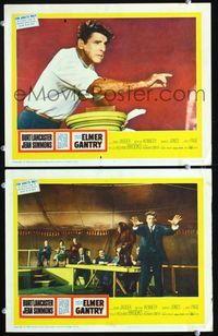4g210 ELMER GANTRY 2 movie lobby cards '60 from Sinclair Lewis novel, Burt Lancaster preaching!