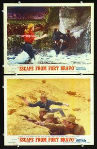 4g212 ESCAPE FROM FORT BRAVO 2 movie lobby cards '53 William Holden, Eleanor Parker!