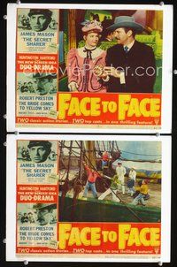 4g218 FACE TO FACE 2 movie lobby cards '52 Robert Preston on train & sailor James Mason!