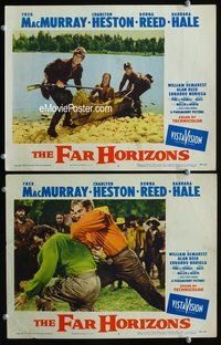 4g222 FAR HORIZONS 2 movie lobby cards '55 Charlton Heston & Fred MacMurray are Lewis & Clark!