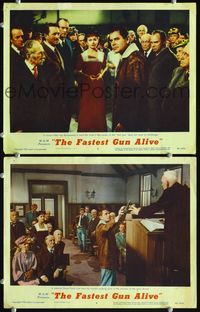 4g225 FASTEST GUN ALIVE 2 movie lobby cards '56 gunslinger Glenn Ford gives his gun to preacher!