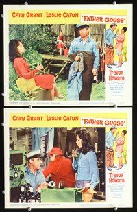 4g227 FATHER GOOSE 2 movie lobby cards '65 Cary Grant & pretty Leslie Caron!