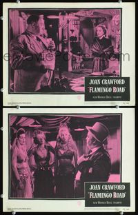 4g243 FLAMINGO ROAD 2 lobby cards '49 bad girl Joan Crawford, Sydney Greenstreet, sexy bellydancers!