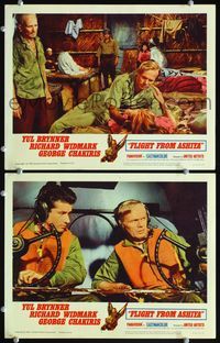 4g245 FLIGHT FROM ASHIYA 2 movie lobby cards '64 pilots Richard Widmark, George Chakiris!
