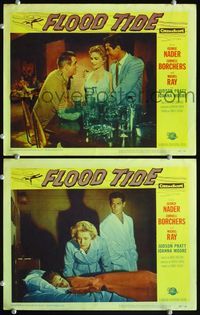 4g247 FLOOD TIDE 2 movie lobby cards '58 their love lived in fear of a boy with a twisted hate!