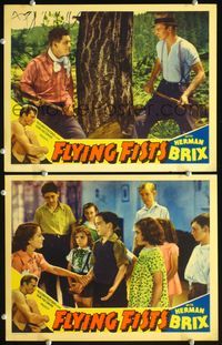 4g250 FLYING FISTS 2 movie lobby cards '37 boxer Herman Brix chopping down big tree w/axe!