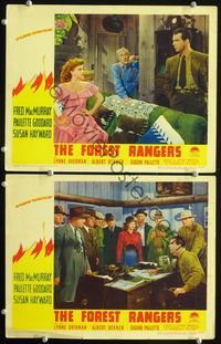 4g258 FOREST RANGERS 2 movie lobby cards '42 Fred MacMurray, Paulette Goddard, Susan Hayward!