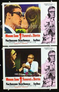 4g267 FUNERAL IN BERLIN 2 movie lobby cards '67 cool images of Michael Caine with pretty girls!