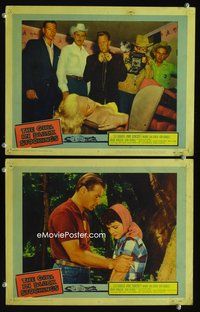 4g277 GIRL IN BLACK STOCKINGS 2 lobby cards '57 bad girl Mamie Van Doren, Anne Bancroft, Lex Barker!