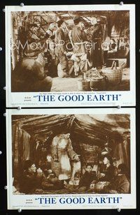 4g285 GOOD EARTH 2 movie lobby cards R62 cool images of Paul Muni, Luise Rainer, from Pearl S. Buck!