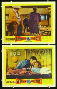 4g294 GUNFIGHT AT DODGE CITY 2 movie lobby cards '59 cowboy Joel McCrea, Julie Adams!