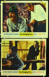 4g301 HANGING TREE 2 movie lobby cards '59 Gary Cooper helping an uncomfortable Karl Malden!