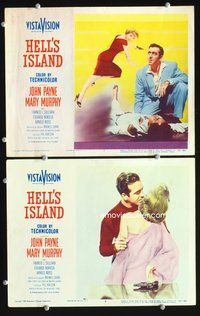4g311 HELL'S ISLAND 2 movie lobby cards '55 sexy Mary Murphy, John Payne!