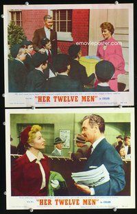 4g314 HER TWELVE MEN 2 movie lobby cards '54 close-up of Greer Garson, Barry Sullivan!