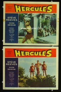 4g315 HERCULES 2 movie lobby cards '59 mightiest man Steve Reeves w/chain & scrawny men!