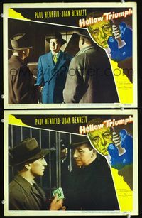 4g326 HOLLOW TRIUMPH 2 movie lobby cards '48 cool images of Paul Henreid, film noir!