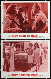 4g333 HOT RODS TO HELL 2 lobby cards '67 Dana Andrews, Jeanne Crain, Hotter than Hell's Angels!