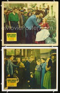 4g337 HOW GREEN WAS MY VALLEY 2 lobby cards '41 John Ford directed, Walter Pidgeon & Maureen O'Hara!