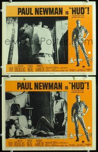 4g345 HUD 2 movie lobby cards '63 Paul Newman, Patricia Neal, Martin Ritt classic!
