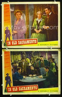 4g362 IN OLD SACRAMENTO 2 movie lobby cards '46 border art of masked Bill Elliott, cool poker image!