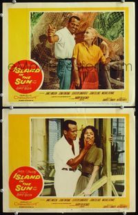 4g365 ISLAND IN THE SUN 2 movie lobby cards '57 Joan Fontaine, Dorothy Dandridge, Harry Belafonte!