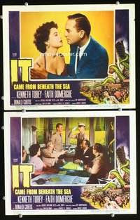 4g368 IT CAME FROM BENEATH THE SEA 2 lobby cards '55 Ray Harryhausen, Kenneth Tobey, Faith Domergue!