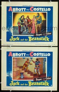 4g372 JACK & THE BEANSTALK 2 movie lobby cards '52 wacky images of Abbott & Costello in fairy tale!