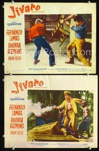 4g380 JIVARO 2 lobby cards '54 cool action images of Fernando Lamas, Headhunters of the Amazon!