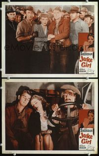 4g387 JUKE GIRL 2 movie lobby cards R56 Ann Sheridan & very young Ronald Reagan!