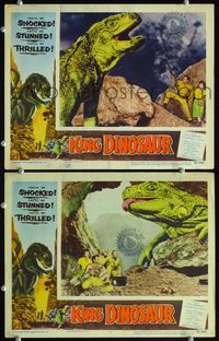 4g394 KING DINOSAUR 2 movie lobby cards '55 wacky images of mightiest monster iguana!