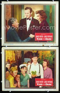 4g403 KISS IN THE DARK 2 movie lobby cards '49 close-ups of Jane Wyman, David Niven!