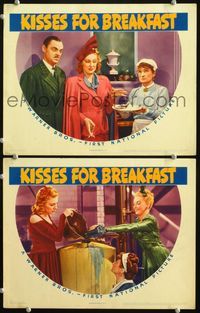 4g405 KISSES FOR BREAKFAST 2 movie lobby cards '41 Jane Wyatt, Jerome Cowan, Lewis Seiler directed!