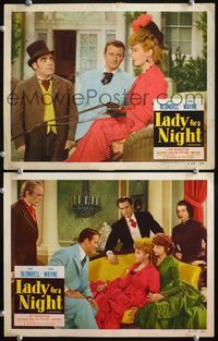4g414 LADY FOR A NIGHT 2 movie lobby cards R50 John Wayne w/Joan Blondell in a carriage!