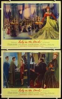 4g416 LADY IN THE DARK 2 movie lobby cards '44 sexy Ginger Rogers in cool different dresses!
