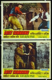 4g421 LAST COMMAND 2 movie lobby cards '55 Ernest Borgnine in knife fight at Alamo!