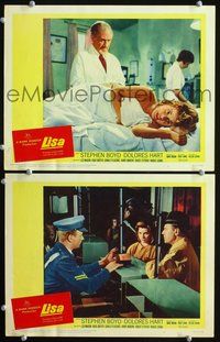 4g439 LISA 2 movie lobby cards '62 Stephen Boyd, close-up of troubled Dolores Hart, English!