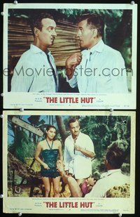 4g440 LITTLE HUT 2 movie lobby cards '57 close-ups of Ava Gardner, Stewart Granger, David Niven!